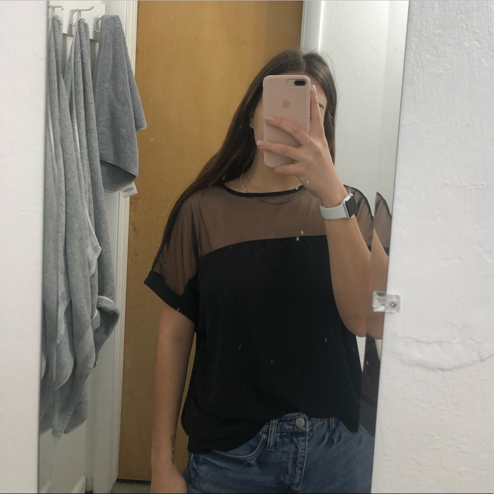 Black Sheer Shoulder Short Sleeve Top